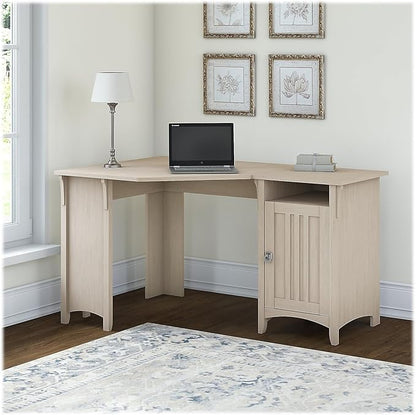 Bush Furniture Salinas 55 Inch W Corner Desk with Storage Cabinet, Antique White (SAD155AW-03)