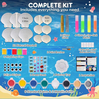 EPUMP Sea Shell Painting Kit for Kids - Glow in the Dark Beach Toys and Summer Crafts, Arts and Crafts Kit Creative DIY Indoor Outdoor Activity Toy Birthday Gift for Boys Girls Age 6 7 8 9 10 11 12+