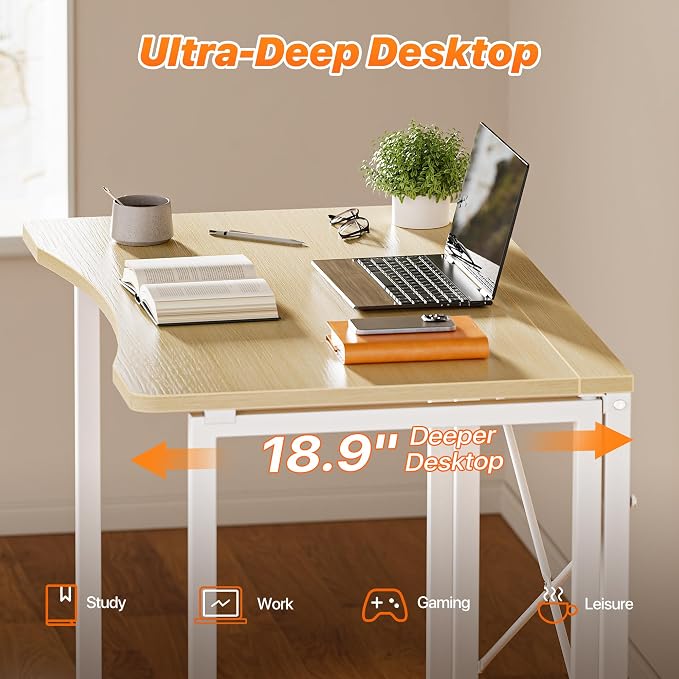 Huuger Folding Desk for Small Spaces, 31.5 Inch Foldable Computer Table, Easy Assembly, for Home Office, Study, Bedroom, Dorm, Space Saving, Small Writing Work Office Computer Desk, Oak