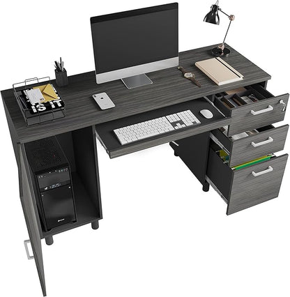 Modern Design By Crafts & comfort Venice Computer Desk - Office Desk with 3 Drawers & CPU Storage Cabinet - Laptop Workstation with Keyboard Tray & Cable Hole - Home & Office Supplies -Slate/Black