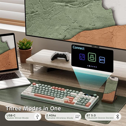 RK ROYAL KLUDGE S98 Wireless Mechanical Keyboard w/Smart Display & Knob | 96% RGB Wireless Gaming Keyboard BT/2.4G/USB-C, Hot Swappable Custom Keyboards, Creamy Sound Silent Computer Keyboard