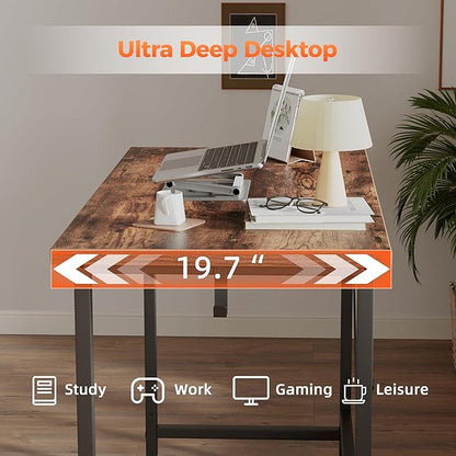 Mericonia 39x20 Inch Computer Desk with Wheels, Small Simple Rolling Desk | Writing Table for Home Office Bedroom Work Study, Brown