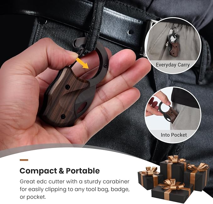 FUNBRO Small Pocket Knife for Men | Cool Box Cutter with 1.34 inch Sharp Blade, EDC Knives Tool for Everyday Carry (Wood Grain)