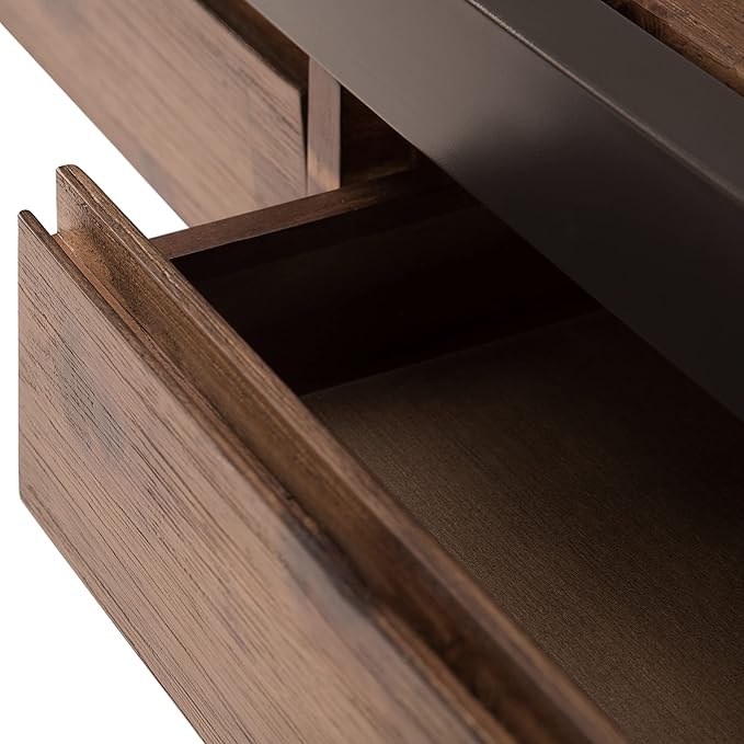 SIMPLIHOME Erina SOLID ACACIA WOOD Industrial 60 Inch Wide Writing Office Desk in Rustic Natural Aged Brown, For the Workstation and Study Table