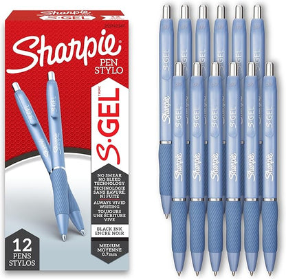 Sharpie S-Gel Pens, Frost Blue Barrel, Medium Point (0.7mm), Black Gel Ink, 12 Count - Office Supplies, Journaling, Writing, Note-Taking