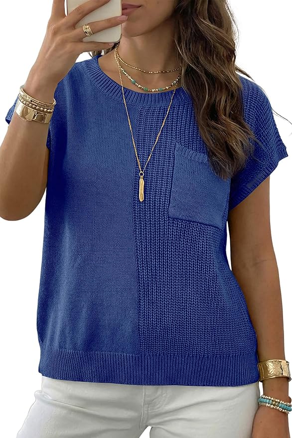 Dokotoo Summer Knit Tops for Women Sleeveless Crewneck T Shirts Casual Lightweight Sweater Blouses Shirts