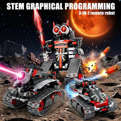 Remote Control Robot Building Kit for Boys 6-12, 3-in-1 STEM Remote & APP Controlled Coding Gear Robot/Tank/RC Car, 419 Pcs Science Learning Educational Building Blocks Toy Set Gift for Kids