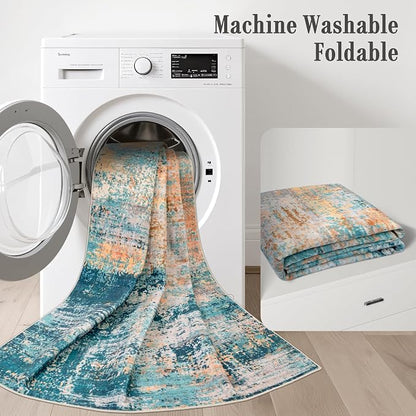 9x12 Area Rug Living Room Rug: Washable Modern Abstract Soft Thin Rug Indoor Floor No Slip Carpet for Bedroom Dining Room Farmhouse Nursery Home Office - Rosy Haze