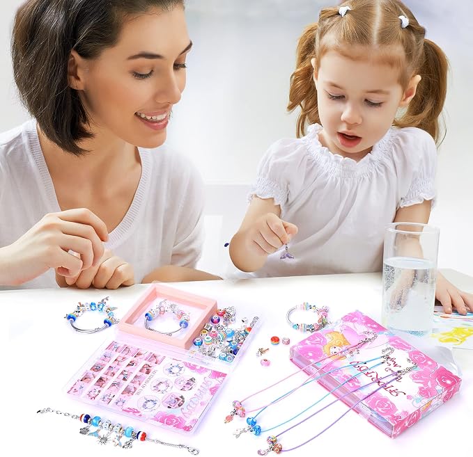 AIPRIDY Charm Bracelet Making Kit,Unicorn Mermaid Crafts Gifts Set Can Inspires Imagination and Creativity,Jewelry Making Kit Perfect Gifts for Girls 5-12 Years Old (72 Pieces Rose)