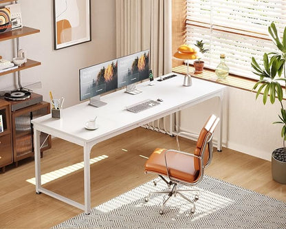 Coleshome 71 Inch Computer Desk with USB Ports, Large Office Desk, Long Study Student Writing Desk, White | Extra-long workspace • Fits dual monitors • Stable steel frame • Spacious legroom • Home office & gaming