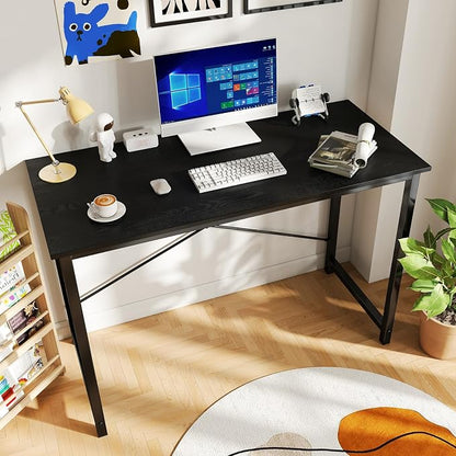OLIXIS 44 Inch Computer Office Desk for Small Spaces, Writing Gaming Work Desk Modern Study Table with Metal Frame Home Bedroom, Black | Metal Frame, Writing Gaming Work, Home Bedroom, Easy Assembly, Sturdy Design, Black