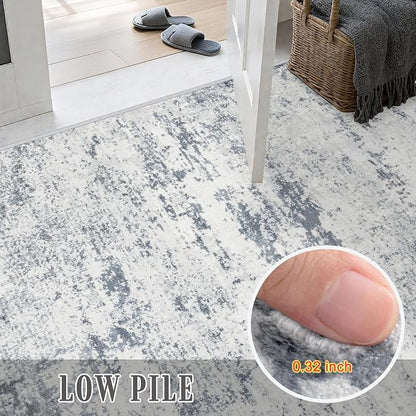 5x8 Area Rug Living Room Rug: Washable Modern Abstract Soft Thin Rug Indoor Floor No Slip Carpet for Bedroom Dining Room Farmhouse Nursery Home Office - Blue Grey