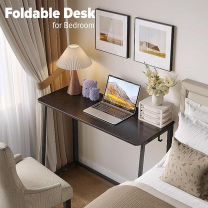 WOHOMO Folding Desk, 39.4" Foldable Computer Table for Small Spaces, Black | Easy Assembly and Fold, Sturdy Home office desks for Study Bedroom Dorm Space Saving Writing Work Apartment