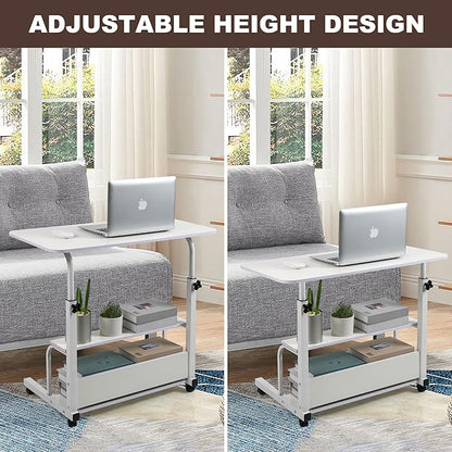 Height Adjustable Home Office Desk Movable Convenient Desk Small Spaces Computer Table Bedside Storage Desk Portable Desk Living Room Sofa Furniture Fashion Desk Size 15.7 * 31.5 Inch Pure White