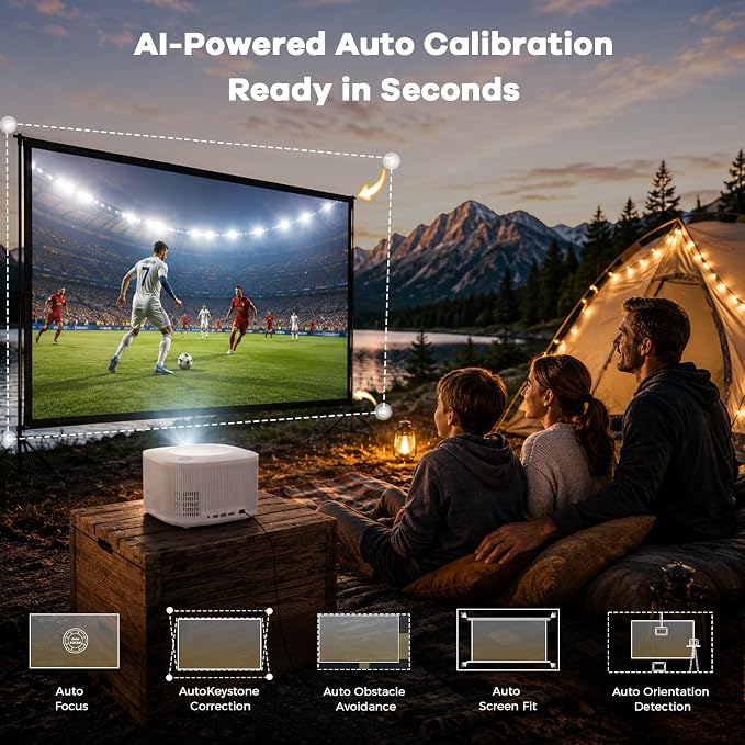 Outdoor-Projector-4K with WiFi and Bluetooth:[3500 Bright/60W Dolby Audio/Official Licensed Apps],Smart-Projector with AI Auto Focus, ONOAYO ONO5Pro 2.0 Movie Projector for Indoor/Outdoor 2026(White)