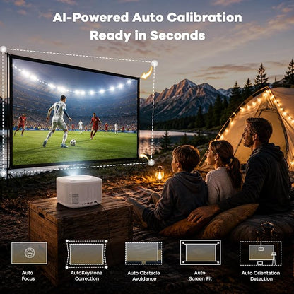 Outdoor-Projector-4K with WiFi and Bluetooth:[3500 Bright/60W Dolby Audio/Official Licensed Apps],Smart-Projector with AI Auto Focus, ONOAYO ONO5Pro 2.0 Movie Projector for Indoor/Outdoor 2026(White)