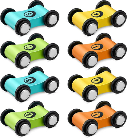 Sotiff 8 Pieces Wooden Mini Car Wood Race Car Track Ramp Replacement Toy Vehicle Play Sets for Toddlers Party Gift
