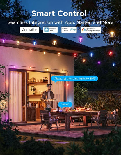 Govee Clear Bulb Outdoor String Lights, 48ft IP67 Patio & Backyard Lights | 15 RGBWIC Dimmable LED Bulbs, 111 Modes, Music Sync, IP67 Waterproof & Shatterproof, Work with Alexa, Google & Matter