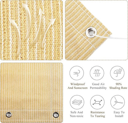 90% Outdoor Sun Shade Cloth, 6' x 10', Pergola, Deck, and Backyard Patio Sunshade with UV Protection, Heat Resistant HDPE Material, Reinforced Grommets (6x10 FT, Wheat)