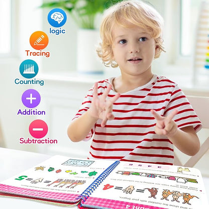 Preschool Learning Activities 60 Reusable Pages, Number Tracing Addition Subtraction Math Practice Kindergarten Workbook, Educational Fine Motor Toddler Learning Toys for 3 4 5 Year Olds