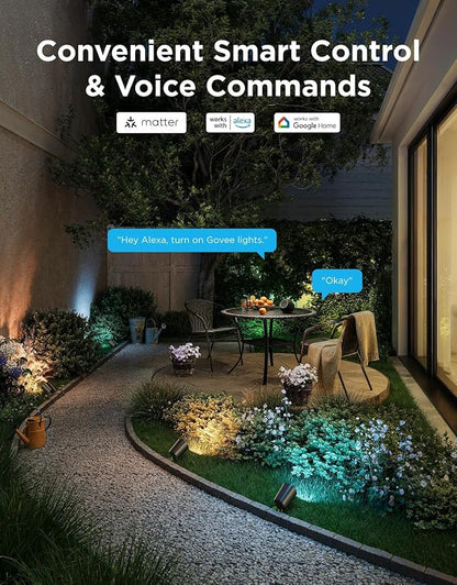 Govee Outdoor Spotlights Lite 4 Pack, IP67 Waterproof Spotlights, APP, WiFi | Landscape Lighting Work with Alexa, Matter and Google Assistant, RGBWIC Color Changing Light for Garden, Yard, Patio