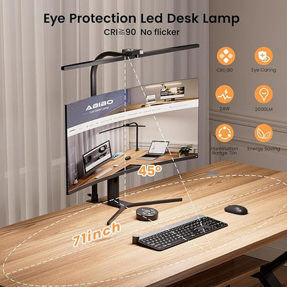 LED Desk Lamp, 24W Bright Architect Desk Lamp for Home Office, Clamp Desk Light with Adjustable Flexible Gooseneck & Remote Control, Eye Caring Table Light for Workbench Study Reading Drafting