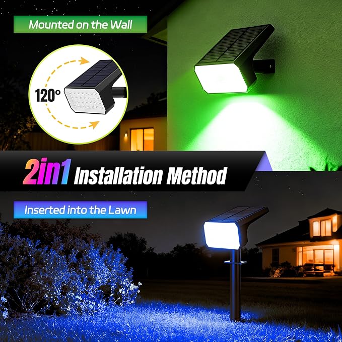 Solar Spot Lights Outdoor Color Changing, [4 pack/28 LED] 7 Modes Auto On/Off Solar Landscape Spotlights, Ip67 Waterproof Solor Powered Pathway Lights for Outside Yard Garden Walkway Tree Patio