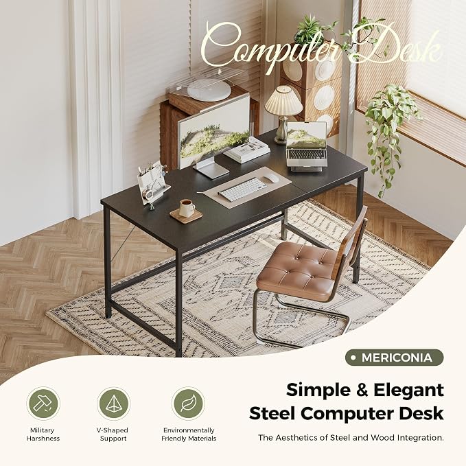 Mericonia 48x20 Inch Computer Desk, 0.6" Thick Small Office Table | Modern Simple Style, Small Study & Writing Table for Home Bedroom Work, Black