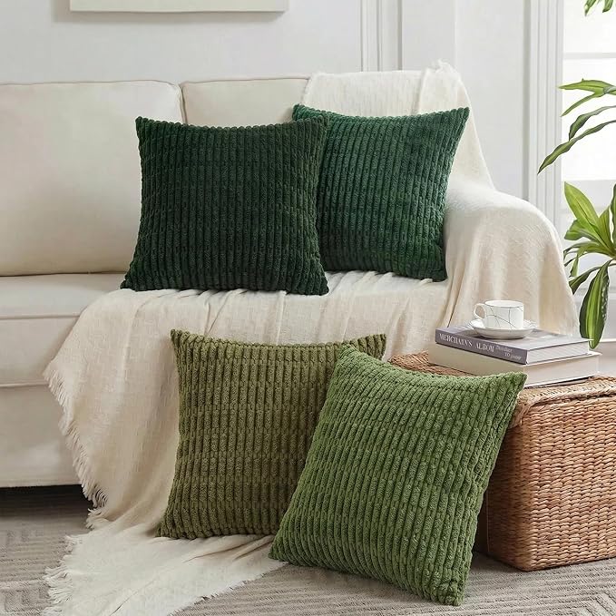 Fancy Homi 4 Packs Decorative Throw Pillow Covers for Living Room Couch Bed, Modern Farmhouse Boho Home Décor Accent Cushion Case, 18" x 18", Green Series