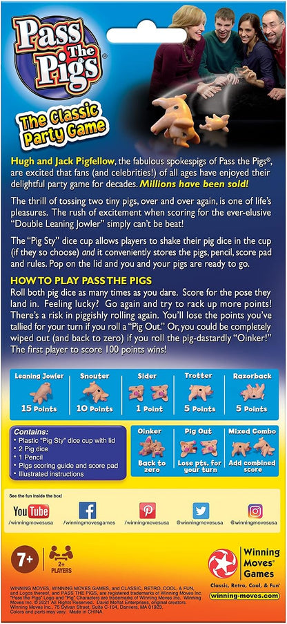Pass the Pigs, Hilarious Pig Dice Game by Winning Moves Games USA | Famous Family Favorite for 50 Years, 2 or more Players, Ages 7+