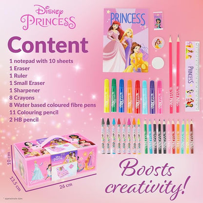 Disney Stitch Colored Pencils Art Supplies Kids School Supplies Set Stationery Girls Drawing Pencils Supplies Travel Case with Crayons Arts and Crafts for Kids 4-12 (Pink Princesses)