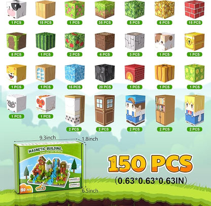150PCS Magnetic Blocks, Magnetic Building Blocks, 0.63in Magnetic Building, STEM Game Stacking Toys for Kids, Birthday Gifts for Boys and Girls Age 3+ Years Old