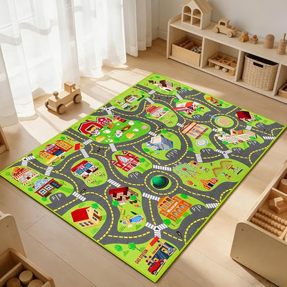 Kids Car Rug Play Mat, Non Slip City Road Carpet for Kids Toy Cars, Car Track Rug Play Mats for Floor, Educational Vehicle Rugs for Playroom Bedroom Kids Room, Machine Washable (78.7"X47.3", A)