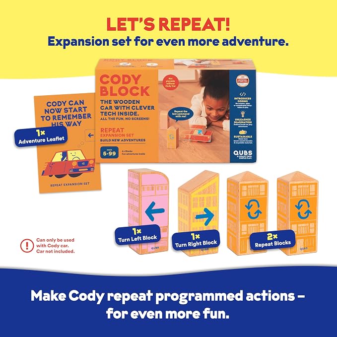 Cody Block Repeat Expansion Set, Educational Wooden Building Blocks and Car STEM Toys for Preschool Kids Ages 3+