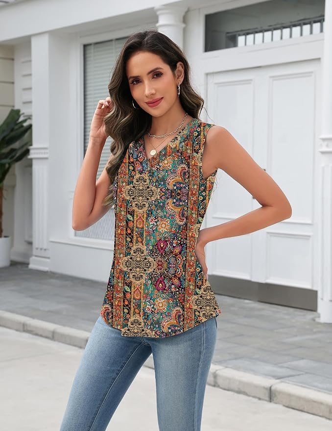 Zeagoo Tank Top for Women V Neck Loose Fit Sleeveless Summer Tops Business Casual Outfits Dressy Blouses Shirts