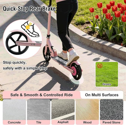 Scooter for Age 6+, Folding Kick Scooters for Kids 8-12,Teens, Adults up to 250Lbs,3 Adjustable Heights, Rear Brake, Wide Antislip Deck, Lightweight Scooter for Boys Girls