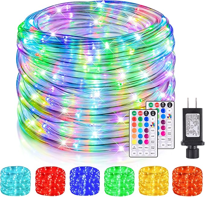 99Ft LED Rope Lights Outdoor, 18 Colors Changing Fairy String Light Plug in with Remote, IP68 Waterproof 300 LEDs Multicolor Twinkle Christmas Lights for Bedroom Patio Halloween Holiday Decor