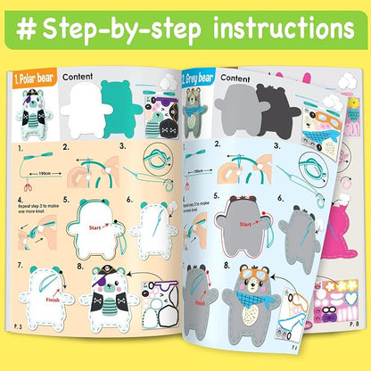 EZCRA Bear & Animal Sewing Kit for Kids Ages 4-8 - 4 Beginner Felt Craft Projects - No-Mess Arts & Crafts for Boys and Girls - Gift for Kids
