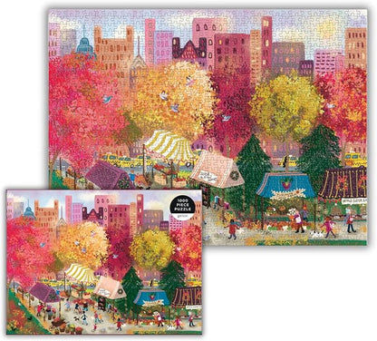 Galison Autumn at The City Market – 1000 Piece Puzzle Fun and Challenging Activity with Bright and Bold Artwork of A Fall Day at A Farmer’s Market for Adults and Families