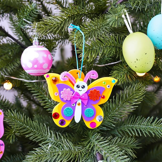 Winlyn 24 Sets Butterfly Craft Kits DIY 3D Rainbow Butterfly Ornaments Decorations Art Set Foam Stickers Arts and Crafts for Kids Spring Summer Camping Party Classroom Activities Art Project