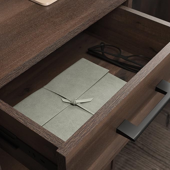 Sauder North Avenue Pedestal Home Office Desk, L: 41.97" x W: 18.50" x H: 28.15", Smoked Oak Finish