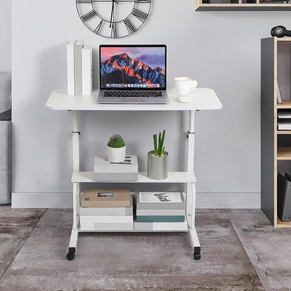 Height Adjustable Home Office Desk Movable Convenient Desk Small Spaces Computer Table Bedside Storage Desk Portable Desk Living Room Sofa Furniture Fashion Desk Size 15.7 * 31.5 Inch Pure White