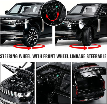 Toy Car Model 1/24 Diecast Cars Compatible with Land Rover Range Rover Off-Road SUV Collect Model Car Kits for Adults and Boys Metal Toy Cars for Kids Age 3+ Pull Back Cars with Light and Sound（Black）