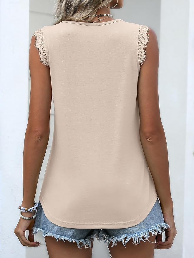 ANRABESS Womens Lace Trim Tank Tops V Neck Sleeveless Shirts 2026 Summer Casual Trendy Dressy Cami Top