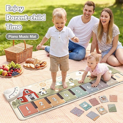 Floor Piano Mat, Music Mat with 45 Sounds & Music, Piano Mat with 9 Piano Keys & 8 Animal Sounds, Record & Playback, Sensory Toys for Toddlers 1-3, Toddler Toys for Girls Boys Gift