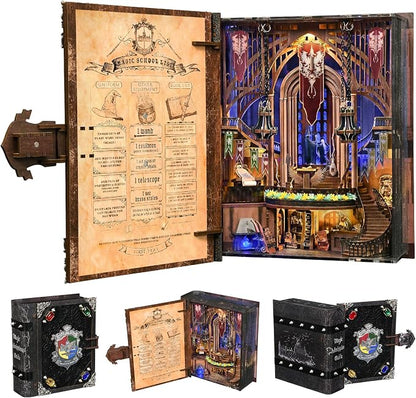 MiniCity DIY Book Nook Kits for Adults, Miniature Dollhouse Booknook Kit, 3D Wooden Puzzle Creative Decorative Bookends Bookshelf Diorama Insert Crafts Hobbies Gifts (Magic Admissions Guide)