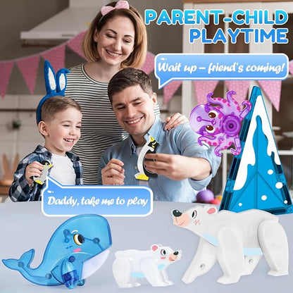 Oriate Magnet Arctic Animals for Magnetic Tiles, 6pcs Movable Joints Zoo Animals for Magnetic Blocks, Animal Toys Compatible with Magnetic Tiles, Educational Magnetic Building Tiles for Kids