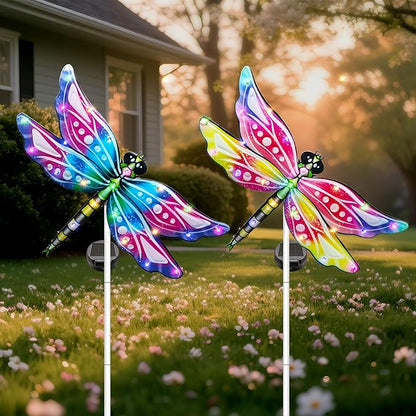 Hexagram Dragonfly Garden Decor, Dragonfly Garden Stakes Set of 2, Gardening Gifts Solar Stake Lights Decorations, Light for Patio Yard Lawn Home Pathway Decor