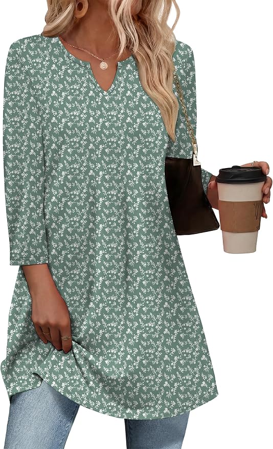 OFEEFAN Summer Boho Tops For Women 3/4 Length Sleeve Womens Tops Vacation Outfits
