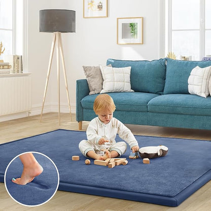 Baby Play Mat for Floor Nursery Rug Muscle Mat Area Rug Playroom Rug 59"x59" Playpen Mat Elastic Foam 1.3" Thick Crawling Mat for Babies,Toddlers, Infants, Kids,Sapphire Blue